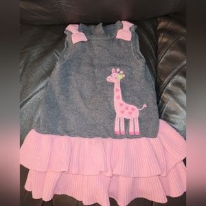🩷 Gymboree Lovable Giraffe Gray Sweater Dress Pinafore Jumper